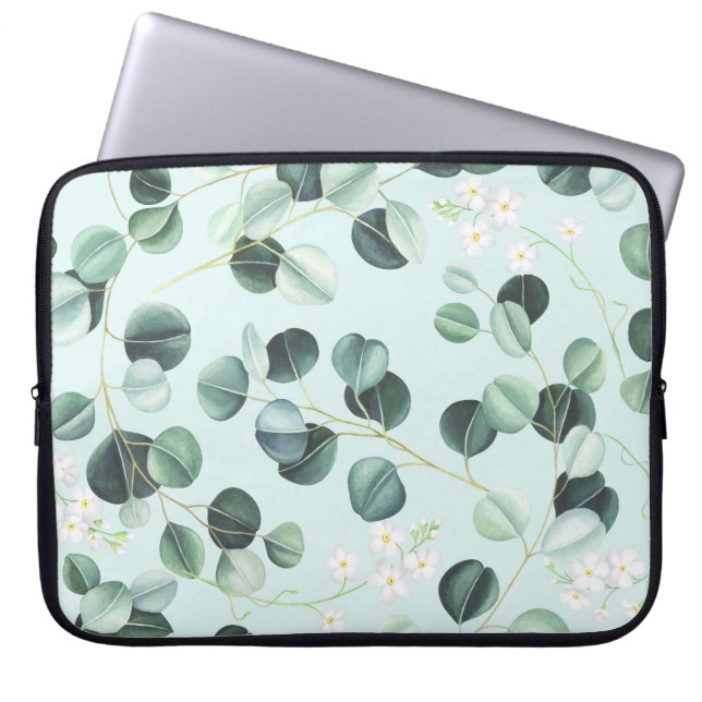 Eukalyptus Bliss: Türkisfarbenes Muster. Laptopschutzhülle (Vorderseite)