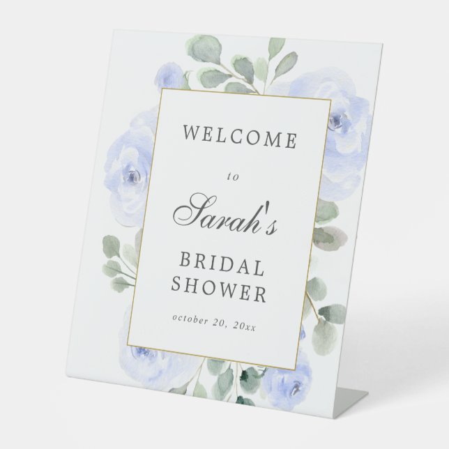 Eukalyptus Blue Floral Brautparty Willkommen Sockelschild (Vorderseite)