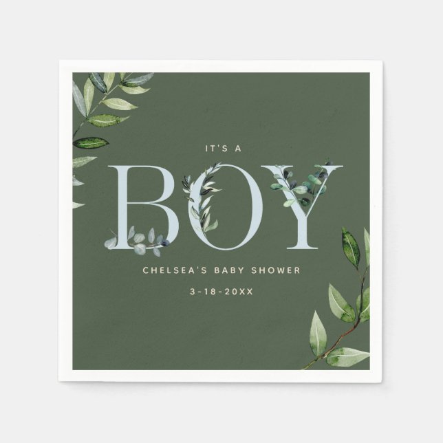 Eukalyptus Blue Green Boy Baby Showdusche Serviette (Vorderseite)