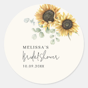 Eukalyptus-Blumen-Sonnenblumen-Brautparty Runder Aufkleber