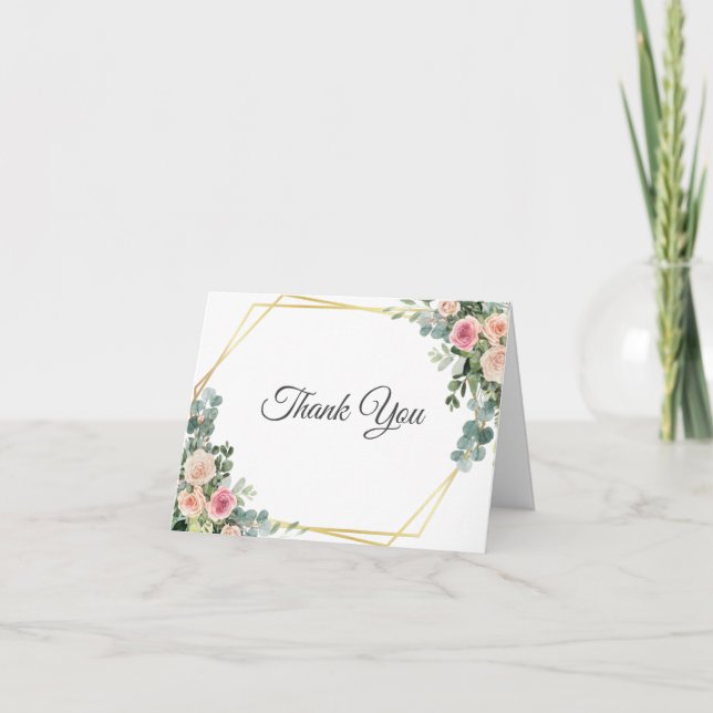 Eukalyptus Blush Pink Geogeometrische Hochzeit Tha Dankeskarte (Vorderseite)