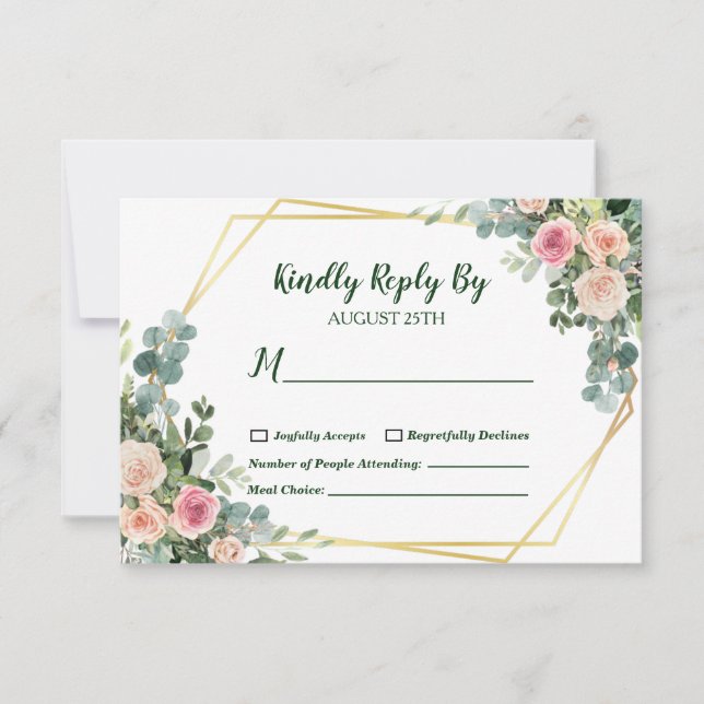 Eukalyptus Blush Pink Gold Geometric Wedding RSVP Karte (Vorderseite)