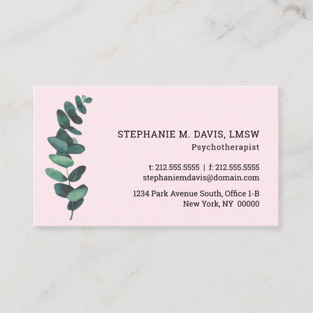 Eukalyptus Blush Pink Therapeutische Visitenkarte (Vorderseite)