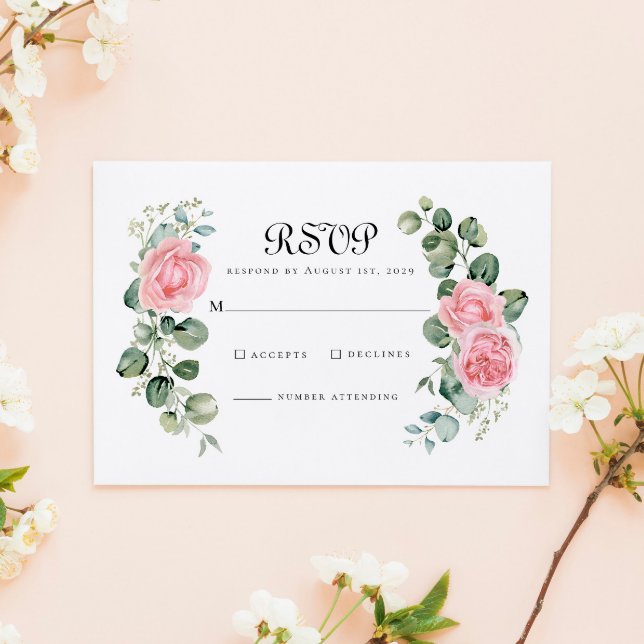 Eukalyptus Blush Rosa Rose Arch Wedding RSVP Karte (Von Creator hochgeladen)