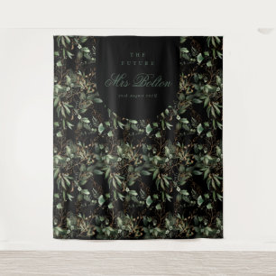 Eukalyptus Boho Arch Black Brautparty Hintergrund Wandteppich