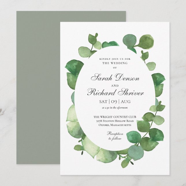 Eukalyptus Boho Greenery Floral Wedding Einladung (Vorne/Hinten)
