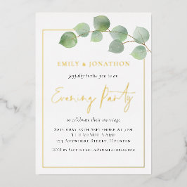 Eukalyptus Border Wedding Abend Party Gold Real Folieneinladung