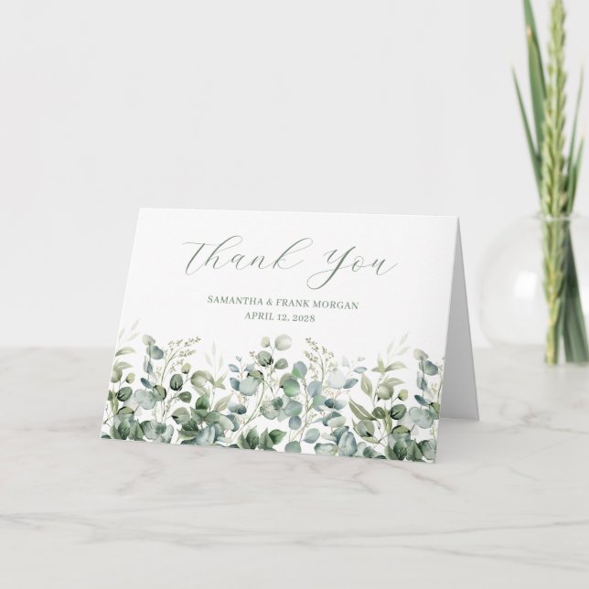 Eukalyptus Border Wedding Foto Dankeskarte (Vorderseite)