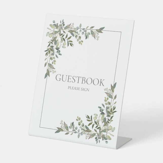 Eukalyptus Botanic Sage Green Guestbook Sockelschild (Vorderseite)