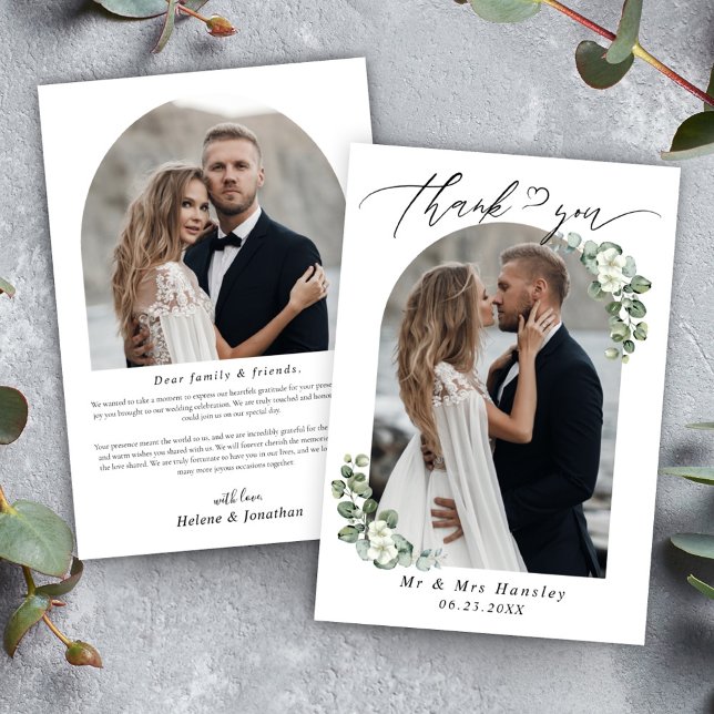 Eukalyptus Botanical Arch Foto Wedding Dankeskarte (Eucalyptus Botanical Arch Photo Wedding Thank You Card)
