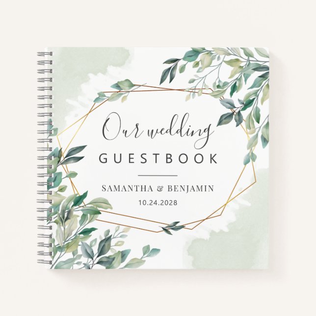 Eukalyptus Botanical Geometric Wedding Guest Book Notizbuch (Vorderseite)