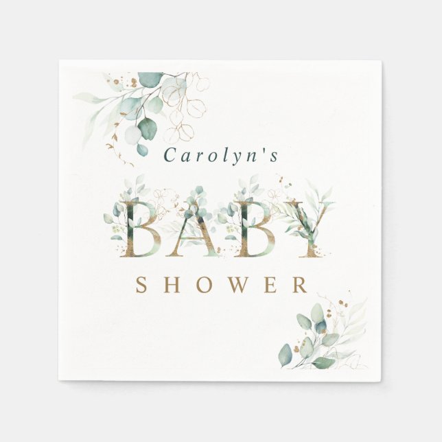 Eukalyptus Botanical Gold Letter Baby Dusche Serviette (Vorderseite)