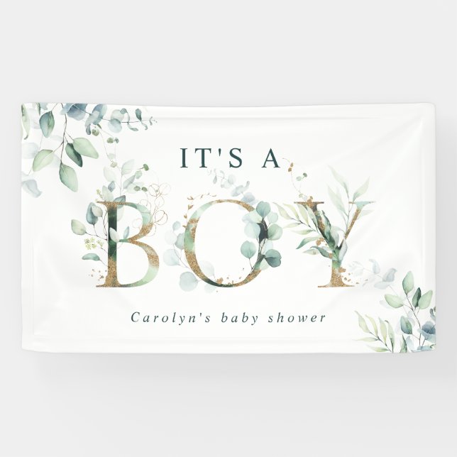 Eukalyptus Botanical Gold Letter Boy Baby Shoounte Banner (Horizontal)