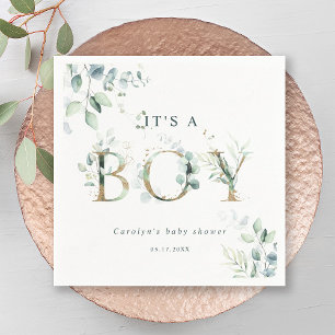 Eukalyptus Botanical Gold Letter Boy Baby Shoounte Serviette