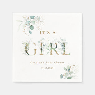 Eukalyptus Botanical Gold Letter Girl Baby Shoount Serviette