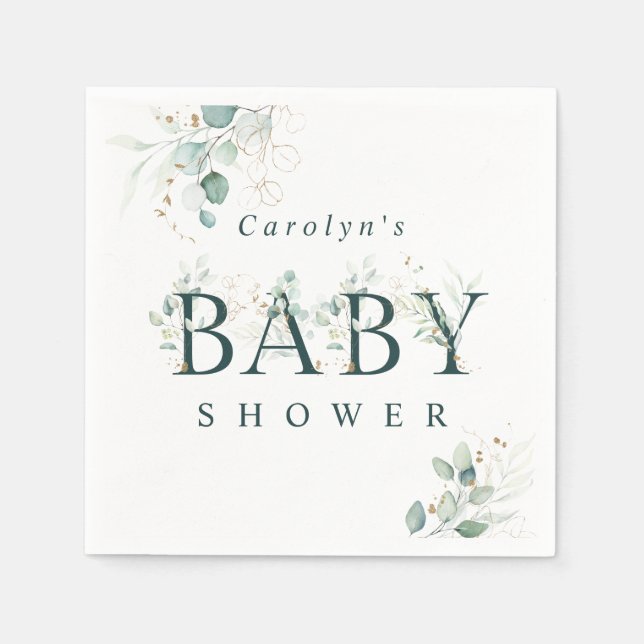 Eukalyptus Botanical Green Letter Baby Dusche Serviette (Vorderseite)