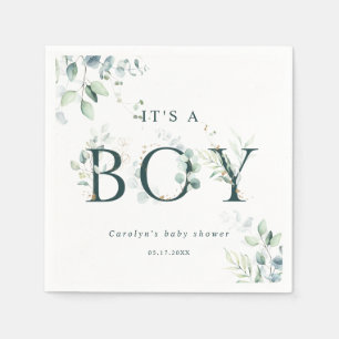 Eukalyptus Botanical Green Letter Boy Baby Dusche Serviette