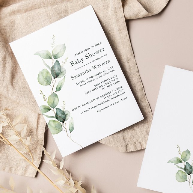 Eukalyptus Botanical Greenery Boy Baby Shower Einladung (Eucalyptus Greenery Baby Shower Invitation)
