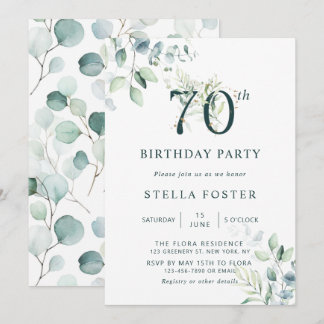 Eukalyptus Botanical Number 70 th Birthday Party Einladung