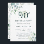 Eukalyptus Botanical Number 90th Birthday Party Einladung<br><div class="desc">Diese 90. Geburtstagsfeier lädt mit gemalten Aquarelleukalyptus und grünen Blätter mit botanisch grünen Zahlen zum Verweilen ein.</div>