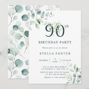 Eukalyptus Botanical Number 90th Birthday Party Einladung