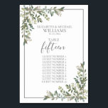 Eukalyptus Botanical Sage Green Guest Names Tischnummer<br><div class="desc">Mit diesem angesagten Design schaffen Sie den perfekten Empfang und das elegante,  eukalyptus-botanische und schlanke,  grüne Aquarellblumen-Design mit den Namen der Gäste. Ideal für eine Hochzeit im Garten und im Garten. Copyright Elegant Invites,  alle Rechte vorbehalten. Siehe vollständige Sammlung hier: https://www.zazzle.com/collections/eucalyptus_botanical_sage_green_script_wedding-119437527356989510 Copyright Elegant Invites,  alle Rechte vorbehalten.</div>