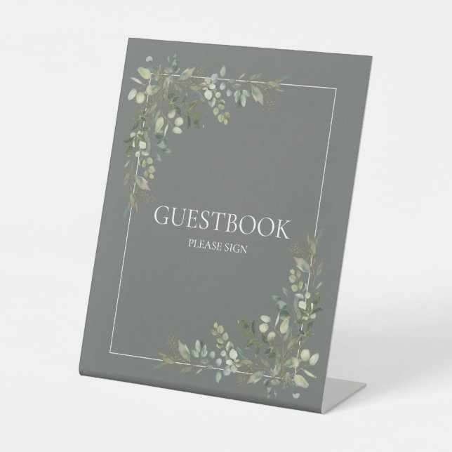 Eukalyptus Botanical Sage Green Guestbook Pedestal Sockelschild (Vorderseite)