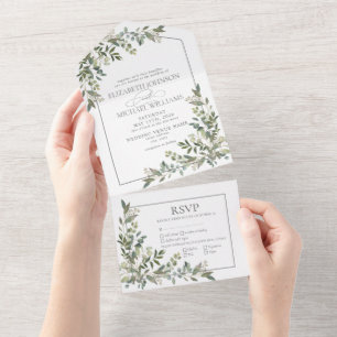 Eukalyptus Botanical Sage Green Meals Hochzeit All In One Einladung