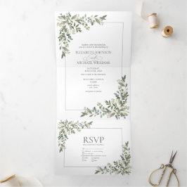Eukalyptus Botanical Sage Green Meals Hochzeit Dreifach Gefaltete Einladung