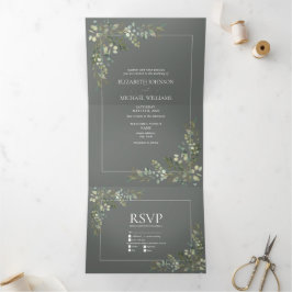 Eukalyptus Botanical Sage Green Meals Hochzeit Dreifach Gefaltete Einladung