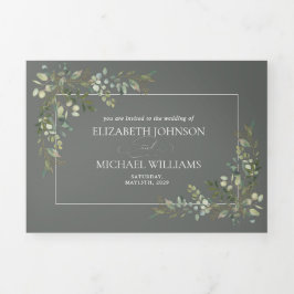 Eukalyptus Botanical Sage Green Meals Hochzeit Dreifach Gefaltete Einladung