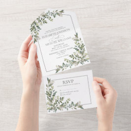 Eukalyptus Botanical Sage Green Script Wedding All In One Einladung