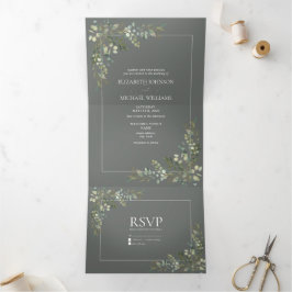 Eukalyptus Botanical Sage Green Script Wedding Tri Dreifach Gefaltete Einladung