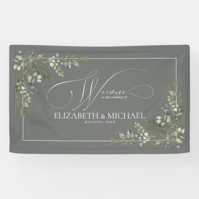 Eukalyptus Botanical Sage Green Wedding Banner (Horizontal)