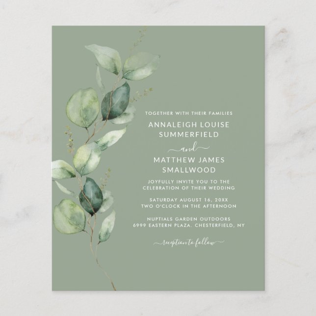 Eukalyptus Botanical Sage Green Wedding Einladung (Vorderseite)