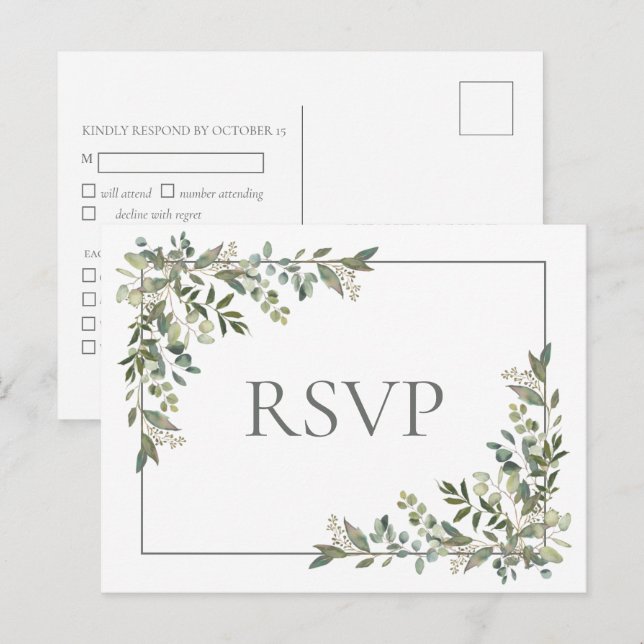 Eukalyptus Botanical Sage Green Wedding RSVP Invit Einladungspostkarte (Vorne/Hinten)