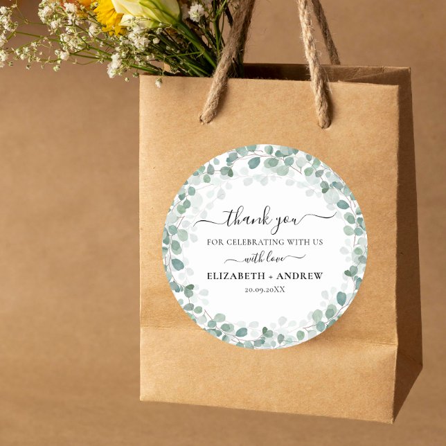 Eukalyptus Botanical Sage Green Wedding Runder Aufkleber (Von Creator hochgeladen)