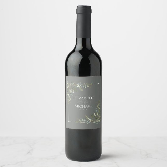 Eukalyptus Botanical Sage Green Wedding Wine Label Weinetikett (Vorderseite)