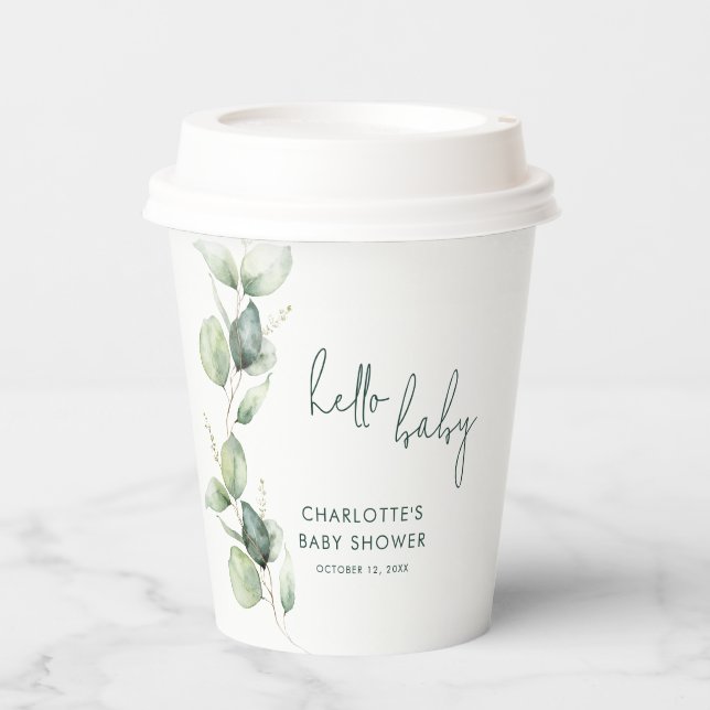 Eukalyptus Botanical Script Baby Shooter Pappbecher (Vorderseite)