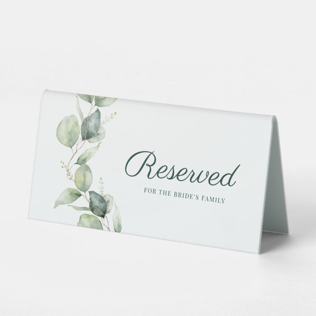 Eukalyptus Botanical Wedding Bride Family vorbehal Tischaufsteller (Vorderseite)