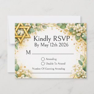 Eukalyptus-Botanik-Blumen-Babys-Breath-Gold RSVP Karte