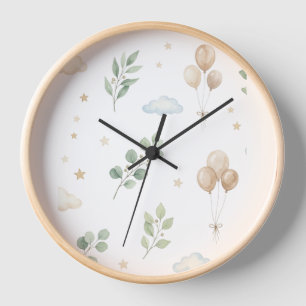 Eukalyptus-Botanik- & Goldballons-Wanduhr Uhr