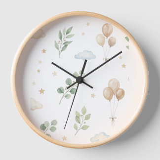 Eukalyptus-Botanik- & Goldballons-Wanduhr Uhr