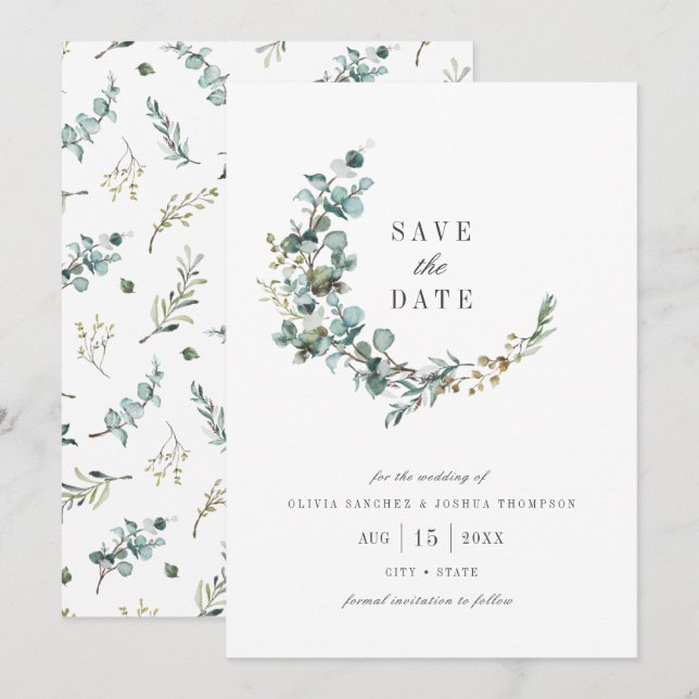 Eukalyptus botanische Hochzeit Save The Date (Vorne/Hinten)