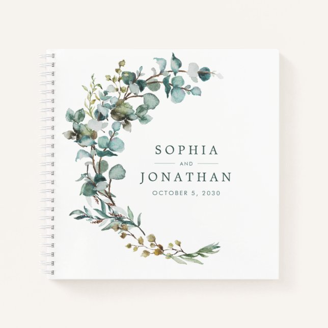 Eukalyptus Botanische Personalisierte Hochzeit Notizbuch (Vorderseite)