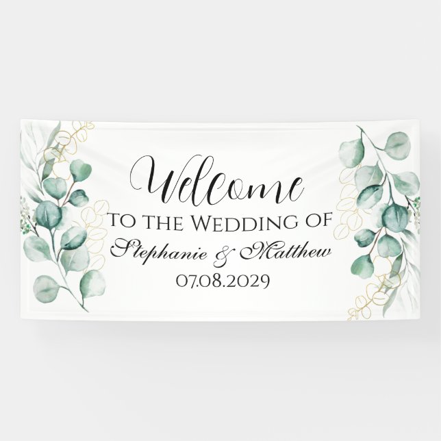 Eukalyptus Botanische Rustikale Hochzeit Banner (Horizontal)