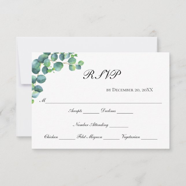 Eukalyptus Botanische Schrift Moderne Elegante Hoc RSVP Karte (Vorderseite)