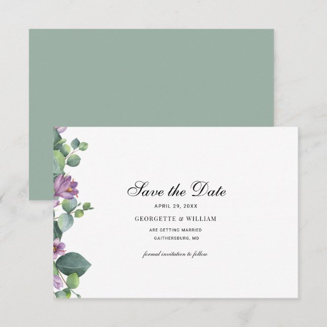 Eukalyptus Botanische SkriptWedding Save the Date (Vorne/Hinten)