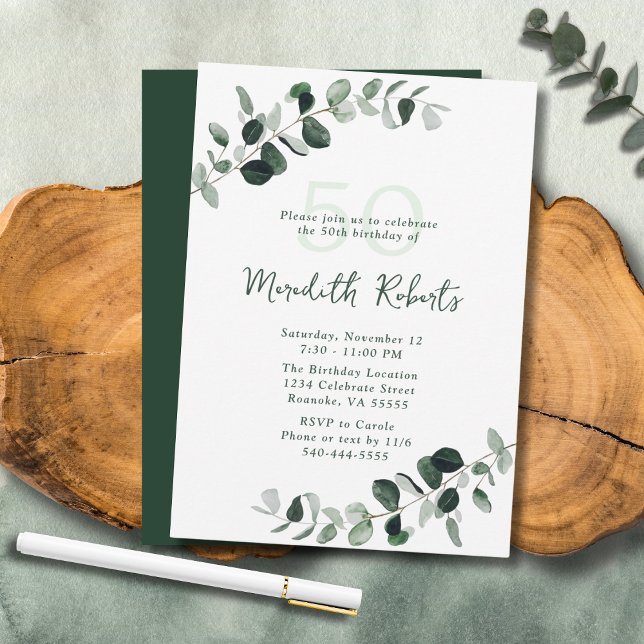 Eukalyptus Botanische Vegetation 50. Geburtstag Einladung (Eucalyptus Botanical Greenery 50th Birthday Party Invitation)