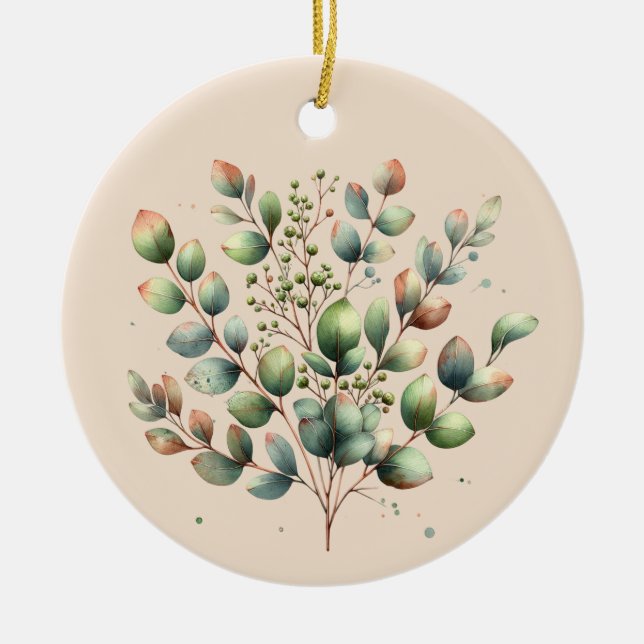 Eukalyptus botanischer Aquarellcreme Keramik Ornament (Vorne)